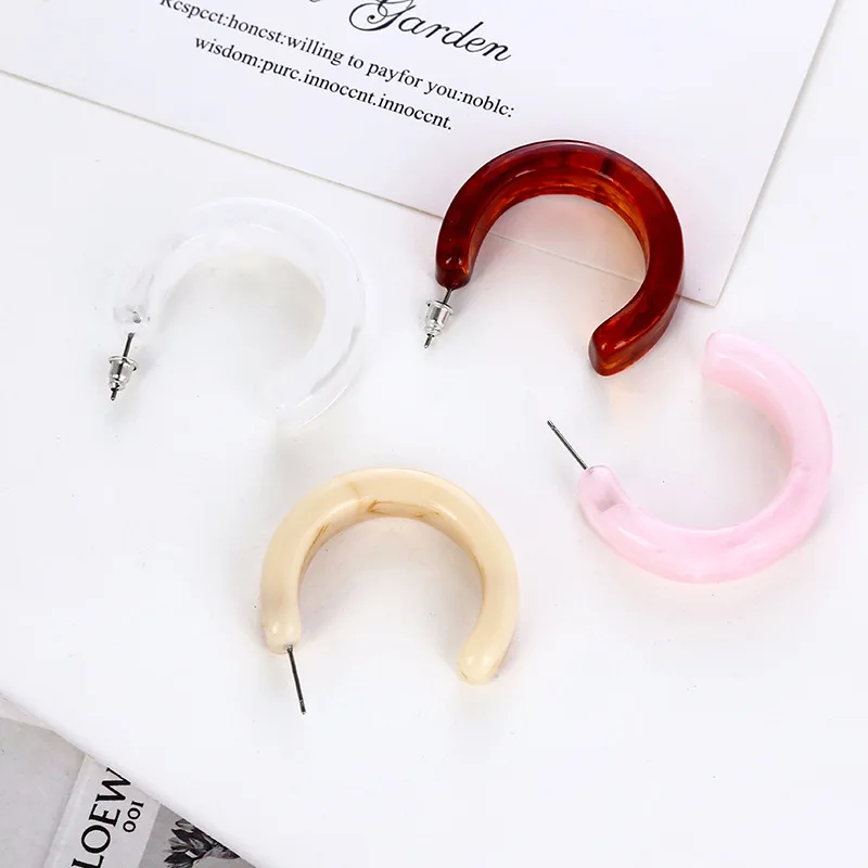Personalized Korean Fashion Earrings C-shape Creative Design High Quality Acetic Acid Stud For Women Young Girl Earring | Украшения и