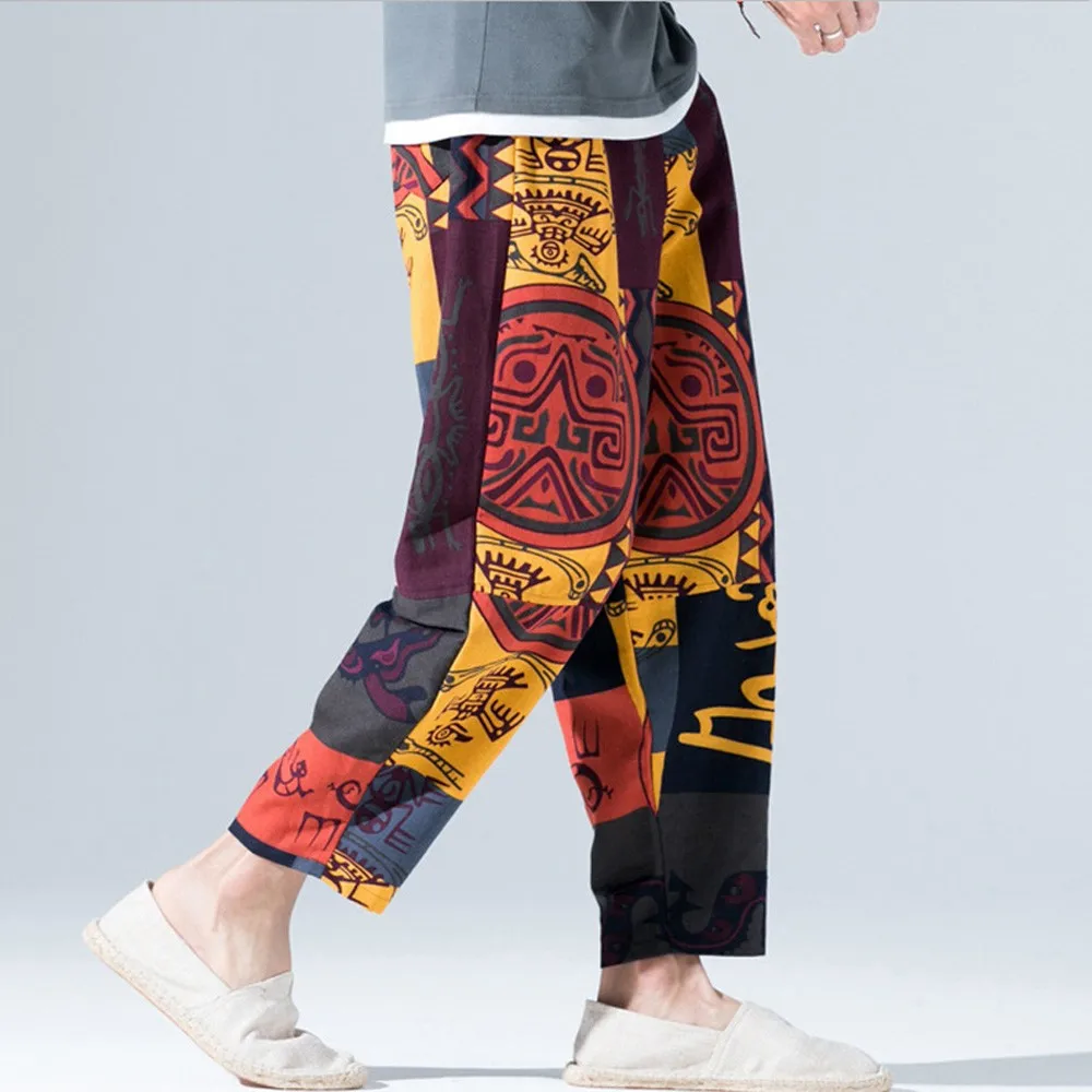 Новый хип-хоп Аладдин хмонг мешковатые хлопковые льняные шаровары брюки мужские большие размеры широкие брюки новые Бохо повседневные