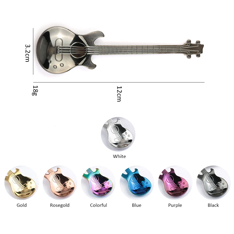 Различные цвета Экологичная нержавеющая сталь гитара форма ложка Чай Кофе Мороженое ложка набор
