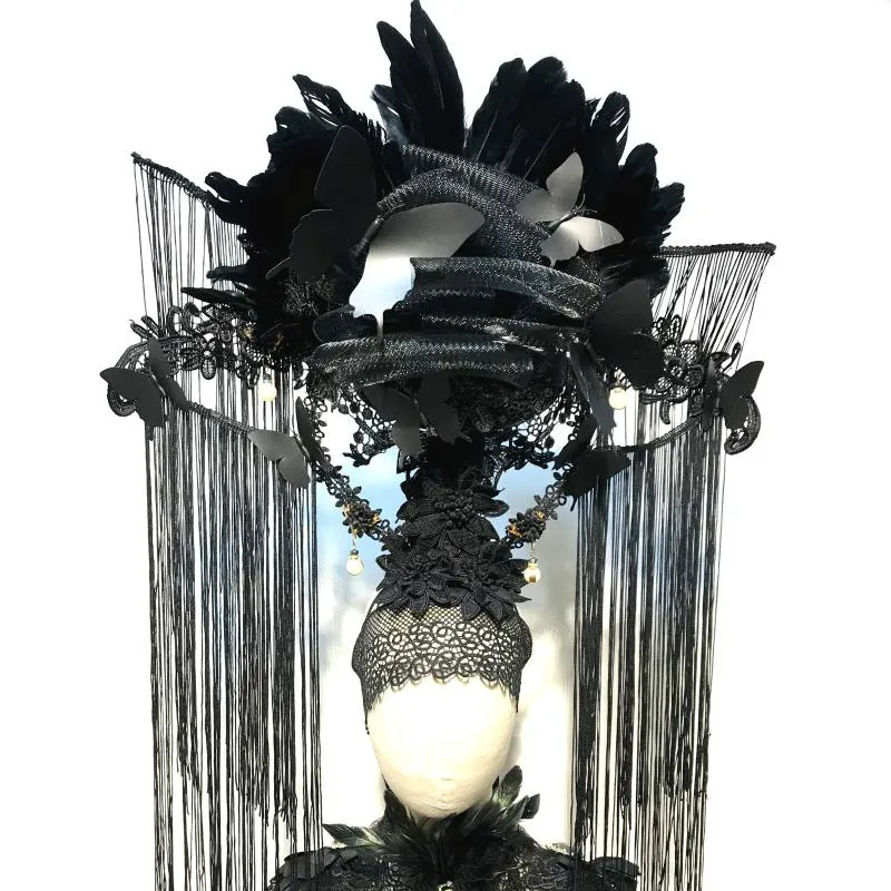 

Dark exaggerated style flower hemp lace creative headdress photo studio Halloween bar T stage catwalk headwear