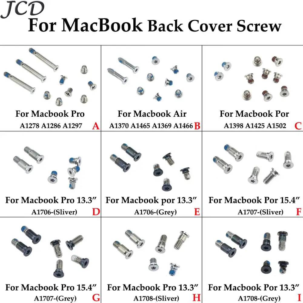 

JCD Computer Case Cover Bottom Back Screws For MacBook Pro 13" 15" A1278 A1398 A1425 A1706 A1707 A1708 For MacBook Air A1370