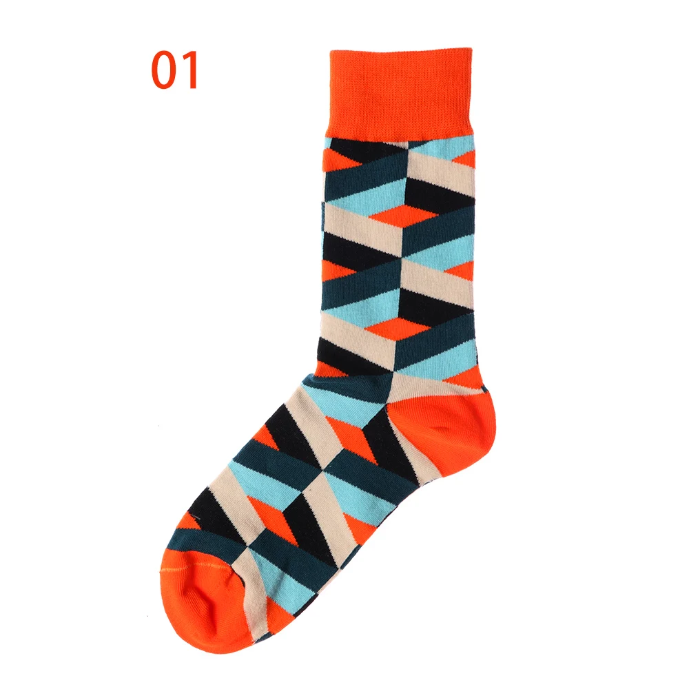 1 пара, Харадзюку, цветные полосатые хлопковые мужские носки, художественные жаккардовые носки, популярные цветные длинные носки в горошек в стиле хип-хоп, счастливые носки, антибактериальные носки - Цвет: 17