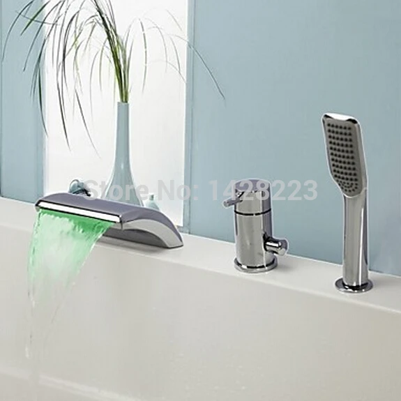 

Luxury Single Handle 3PCS Handshower Bathtub Faucet Set Deck Mounted Single Handle Waterfall Spout