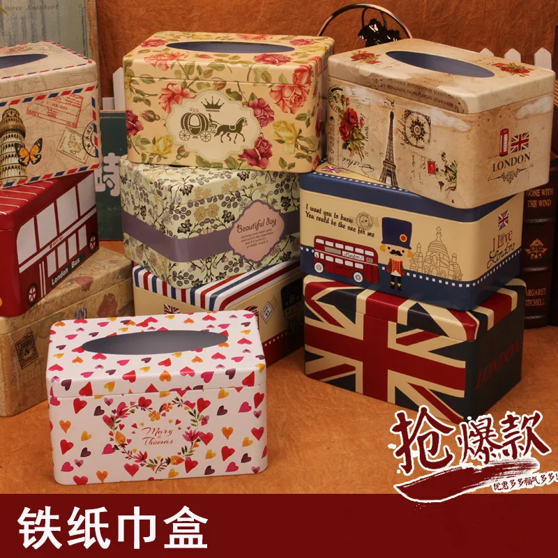 

European Retro creative Car room table tissue napkin Iron box decorate children's gifts