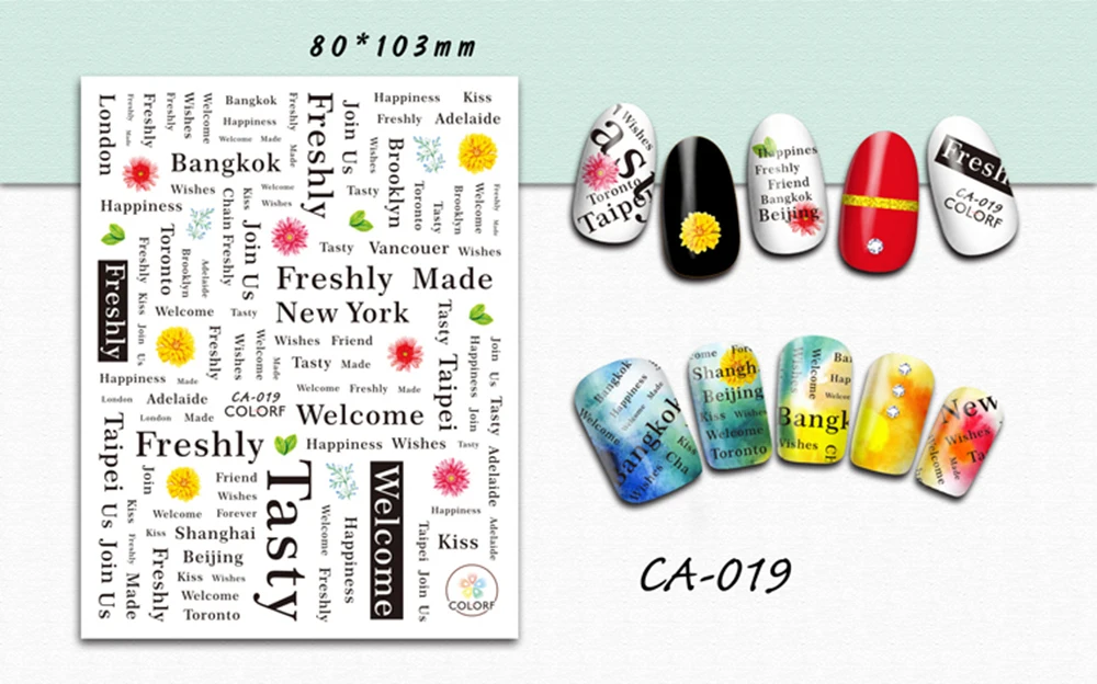 1 шт красочные наклейки для ногтей 3D буквы перо Дизайн самоклеющаяся наклейка на ногти декор для ногтей маникюр CHCA009-020
