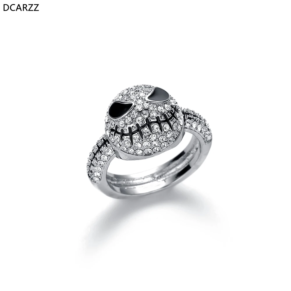 

Crystals Skull Silver Ring Men Black Enamel Rings Nightmare Before Christmas Jack Gothic Jewelry Love Gift Women Party