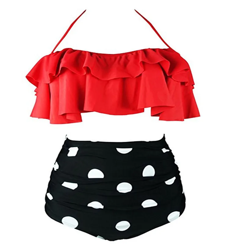 

2018 Women Sexy Lotus Leaf Bikini Set Push-Up High Waist Multi-print Frill Swimwear Swimsuit Two-piece Set