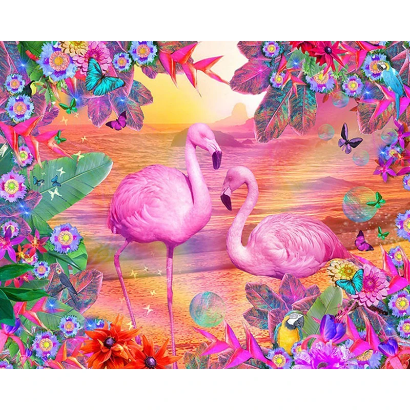 

DIY 5D Diamond Mosaic Handmade Diamond Painting Pink Flamingoes Cross Stitch Kits Diamond Embroidery Rhinestones Arts KBL