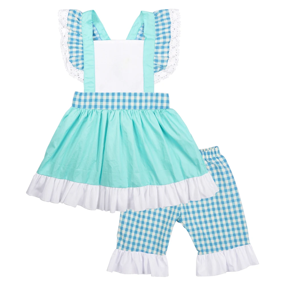 

Summer Girl Outfits Baby Girl Clothes CONICE lace sleeve Short with Plaid Pants Kids Boutique Outfits for Girls 2GK903-1114-HY