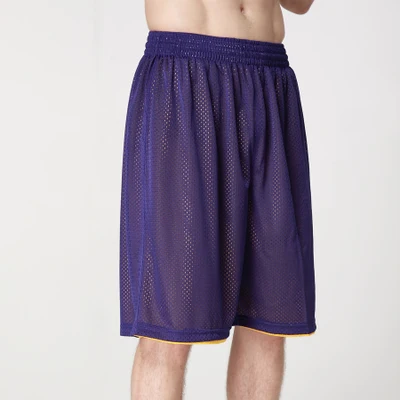 Хит, уличные летние свободные штаны для бега, свободные мужские двухсторонние эластичные тренировочные сетчатые короткие дышащие мужские баскетбольные шорты, XS-XXL - Цвет: purple yellow