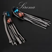 EC125 EC126 Luxury Long Tassel Dangle Drop Chandelier Tears Austrian CZ Big Crystal Rhinestone Modern Trendy Earrings Jewelry