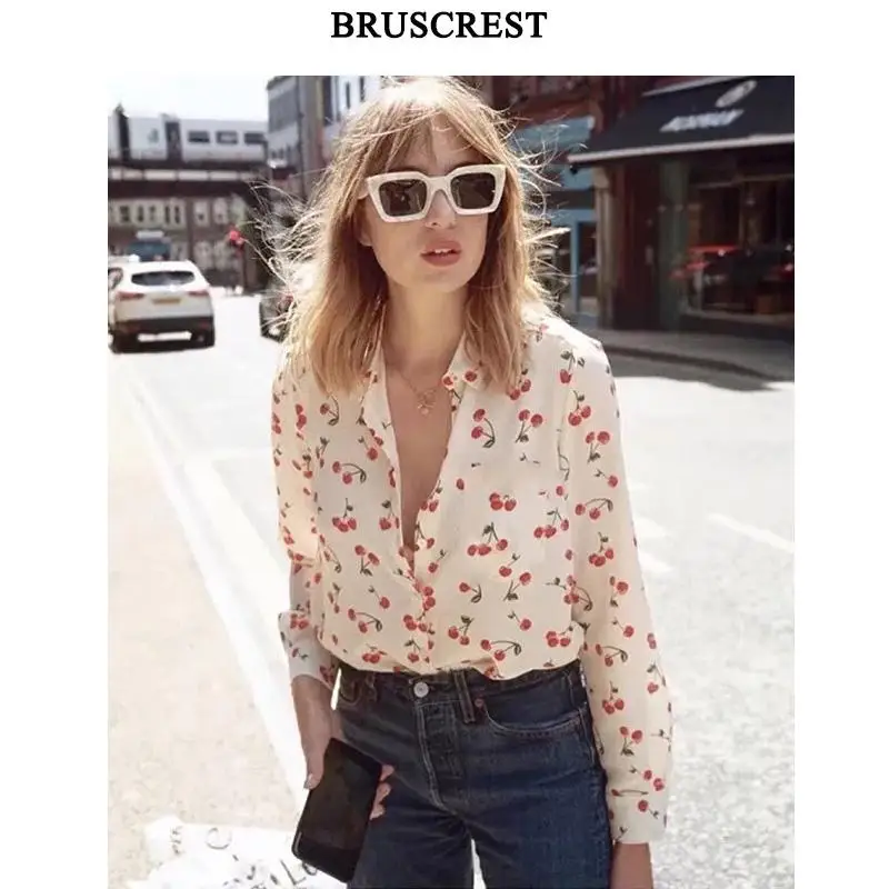 

Vintage boho cherry print blouse women top korean fashion clothing plus size women shirts streetwear blusas mujer de moda 2018