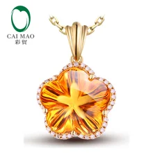 Caimao 9.59ct IF цветок Форма цитрин и 0.18ct натуральный H SI АЛМАЗ 14K желтое золото помолвочная подвеска