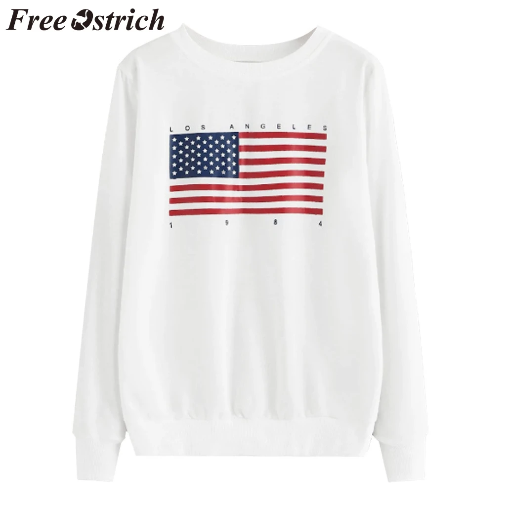 FREE OSTRICH sweater Women Long Sleeve Round Neck American Flag Printed Letter Loose Female Warm Autumn Knit | Женская одежда