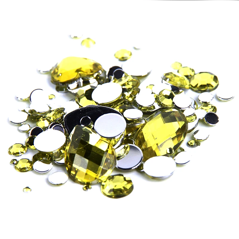 

1000pcs Acrylic Rhinestones Mixed Sizes Light Yellow Round Loose Non Hotfix Flatback Stones Glitter Beads For Jewelry Making