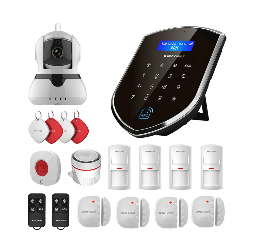 Wolf-Guard Wireless Wifi Home Alarm Security Burglar System 2G GSM WIFI Sheild Host 720P IP Camera SOS Door/PIR Motion Detector Wolf-Guard Wireless Wifi Home Alarm Security Burglar System 2G GSM WIFI Sheild Host 720P IP Camera SOS Door/PIR Motion Detector