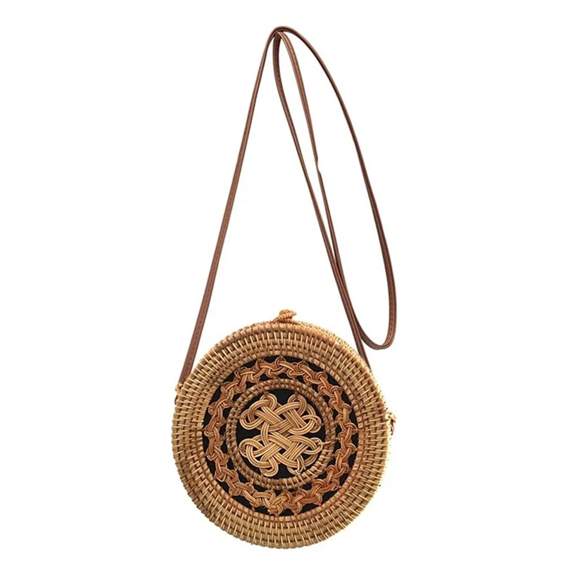 

Beach Crossbody Bag Circle Satchel Handbag Women Round Woven Rattan Straw Shoulder Bags