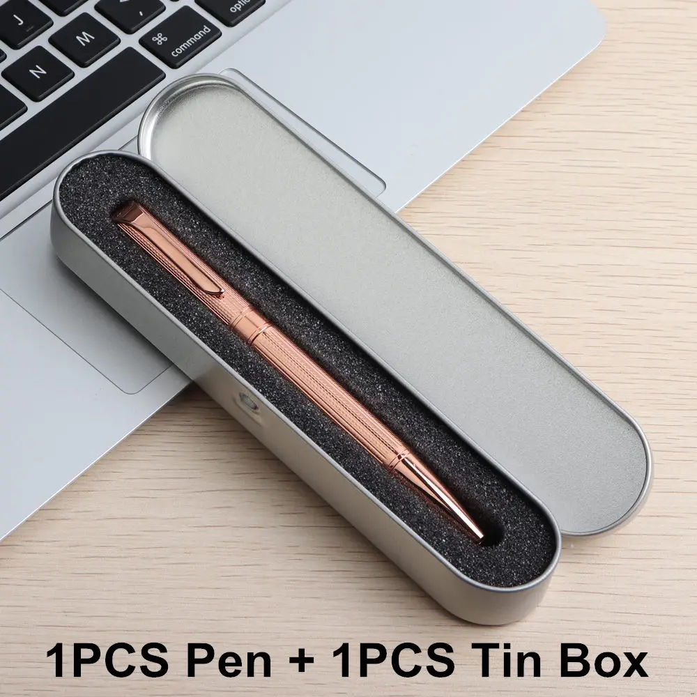 1 шт., тяжелая розовая Золотая шариковая ручка, полностью Металлическая Элитная ручка для школы, офиса, вращающийся стиль, цвета чернил, черный, синий, ручка 0,7 мм - Цвет: 1PC Pen 1PC Tin box