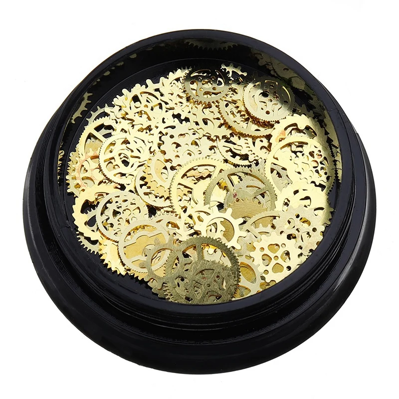 

Monja Black Box Metal Gear Punk Wind Gold Nail Ornament Nail Sequin Metal Rivet Nail Art Decoration Bronze Wheel Nail Jewelry