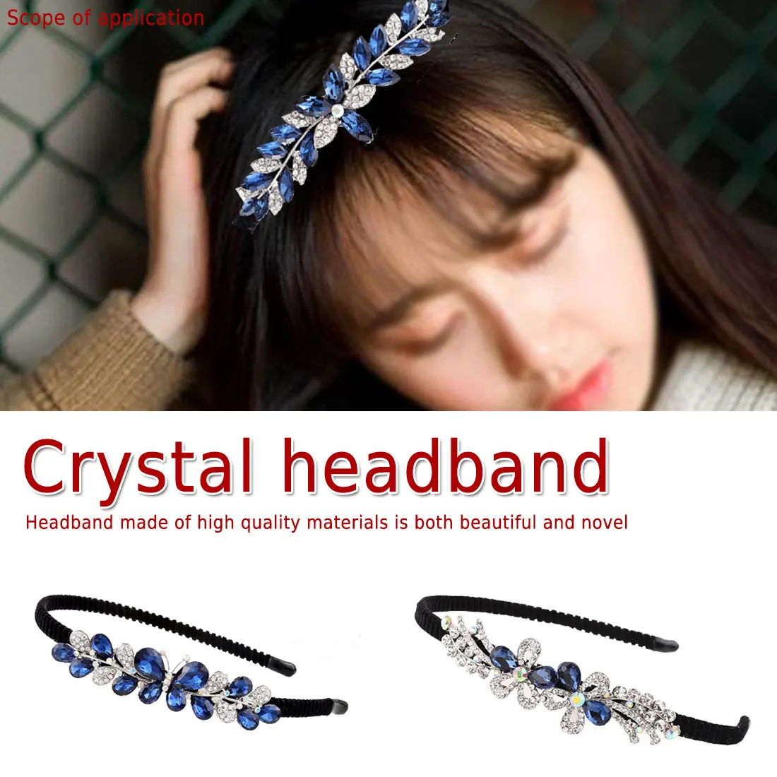 

Elegant Crystal Headband alloy with diamond hair accessories blue festival beautiful headdress flower hair accessories