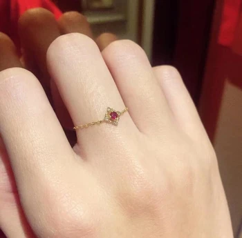 

ZQ Elegant Red Green Zircon Round Chain Cuff Finger Ring 925 Sterling Silver Vintage Wedding Ring Stackable Ring Jewelry