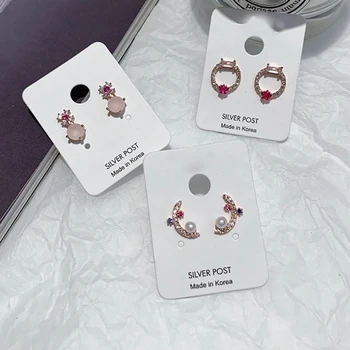 

MENGJIQIAO New Korean Sweet Design Cute Zircon Micro Pave Moon Circle Stud Earrings For Women Lovely Girls Pearl Brincos Gifts