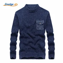 Covrlge 2017 New Men’s Sweaters Solid Color Semi-high Collar Pocket Casual Christmas Free Shipping Mens Clothing M-3XL MZM005