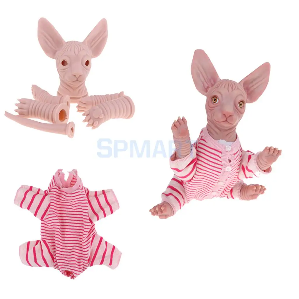 Real Touch Silicone 18inch Reborn Kits Sphynx Cat & Clothes - Realistic Canadian Hairless Cat Model Doll Unpainted DIY Handwork