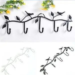 

Vintage 5 Hooks Bird Leaf Shape Wall Clothes Robe Hook Key Coat Holder Hat Hanger