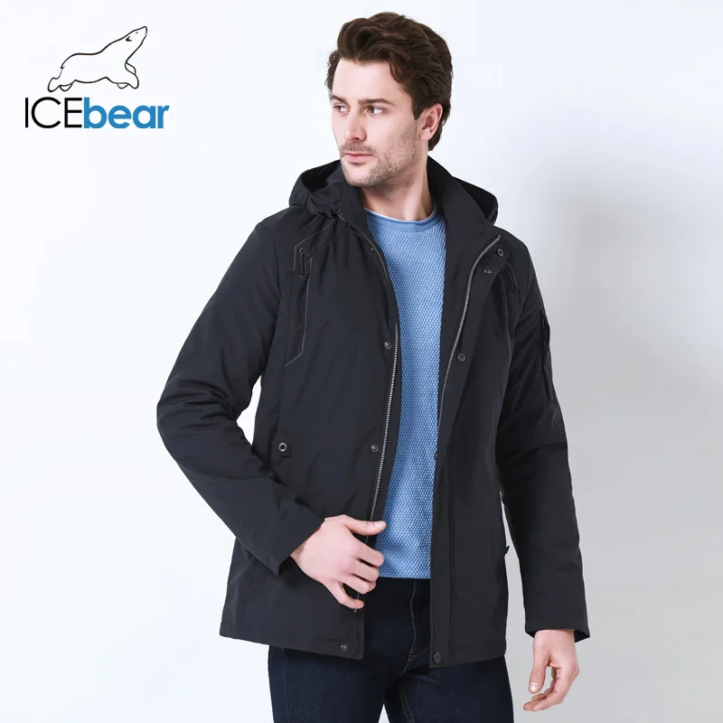 

ICEbear 2019 Autumn Mid-Long Jacket Men Large Pocket Design Windproof Thin Stand Collar Simple Handsome Coat MWC18120D