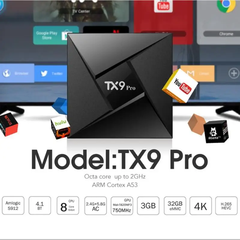 

ALLOYSEED TX9 Pro TV Box Android 7.1 for Amlogic S912 Octa Core Bluetooth 4.0 3GB+32GB USB WiFi HDMI Set-top Box Media Player