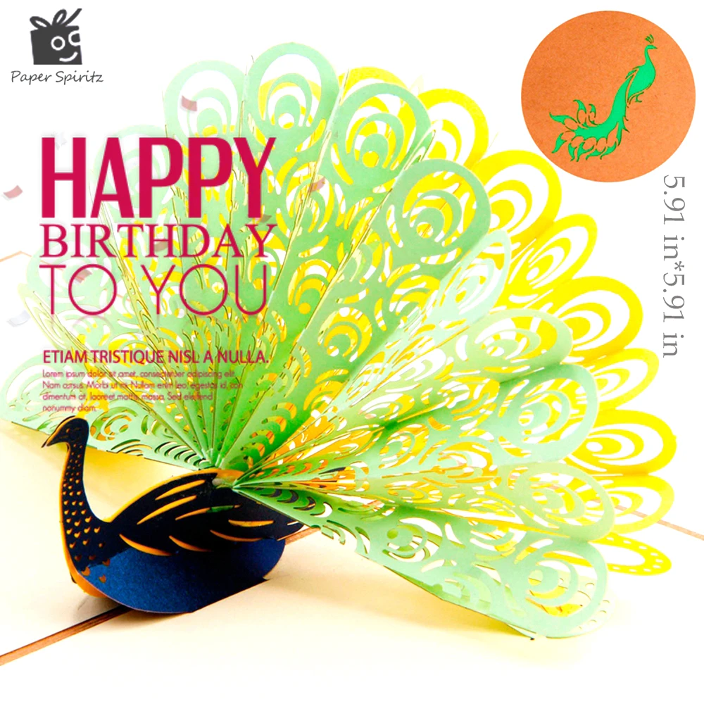 Cartes 3d De Remerciement D Anniversaire Carte Postale De Vœux En Papier Vintage Kirigami Decoupees Au Laser Paon Invitations Personnalisees Aliexpress