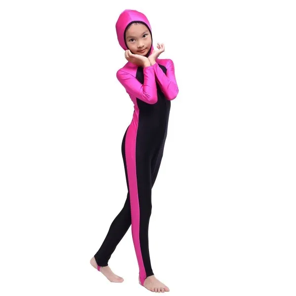 Детский купальный костюм с капюшоном для девочек, исламский мусульманский купальник, пляжные костюмы, цельный