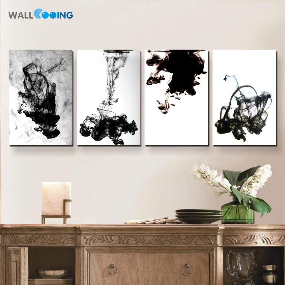 wall cooing 4 Traditional black pieces and white Chinese art painting