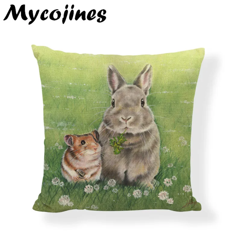 Веселая Пасха, милый улыбающийся кролик, цветные яйца, домашний льняной чехол для подушки, креативный чехол для подушки с изображением животных, для офиса, спальни