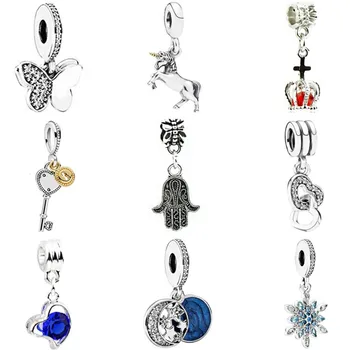 

Hot Sale Luxurious Crown Elephant Horse Butterfly Heart Hamsa Hand Beads Fit Original Pandora Charms for Women DIY Jewelry