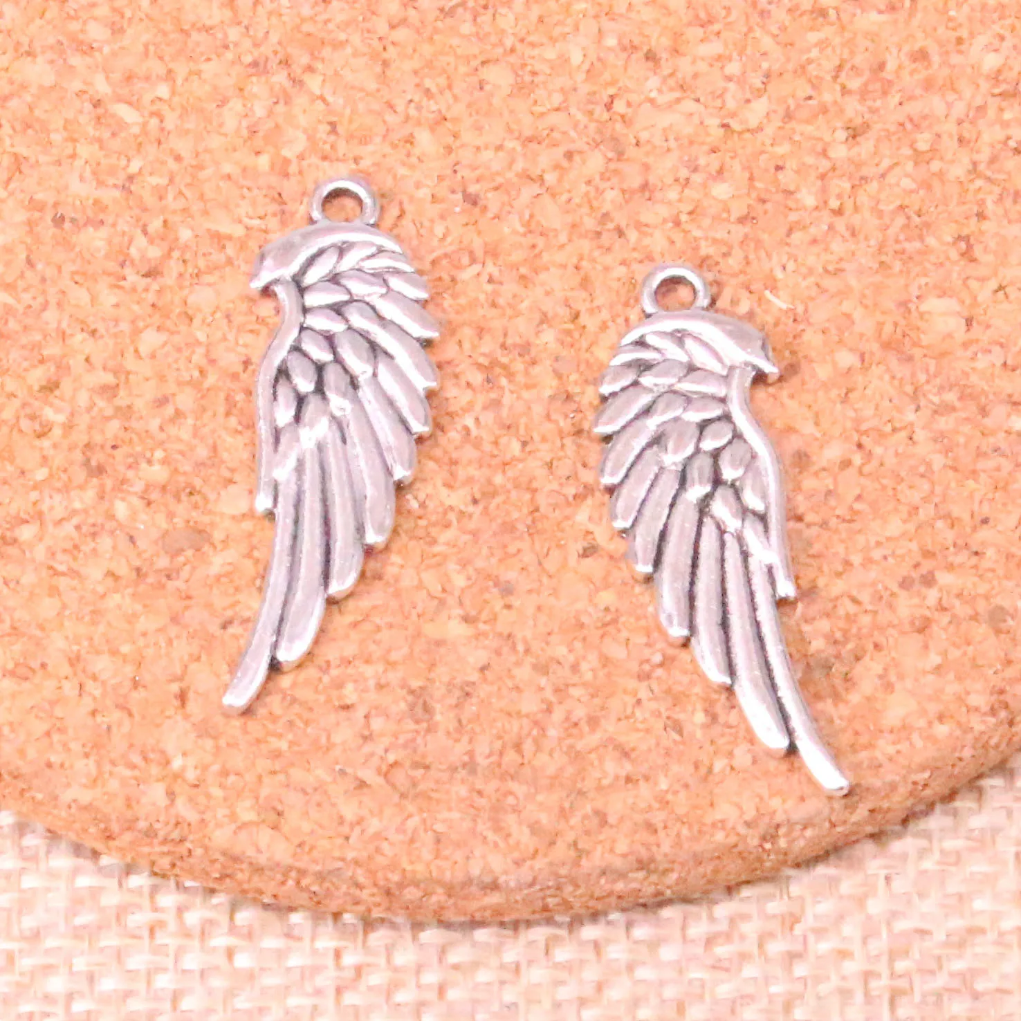 18pcs Antique Silver Plated double sided angel Left wing Charms