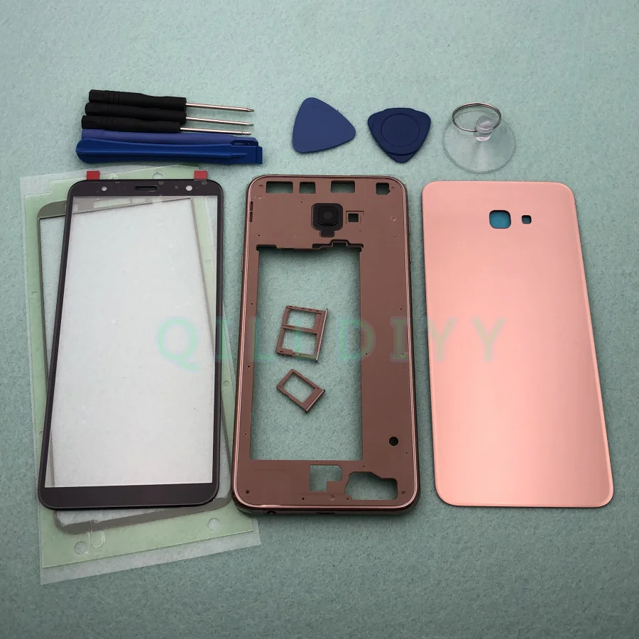 J4+ полный корпус чехол для samsung Galaxy J4 Plus J415 J415F ЖК-панель средняя рамка Крышка батарейного отсека+ передняя стеклянная линза