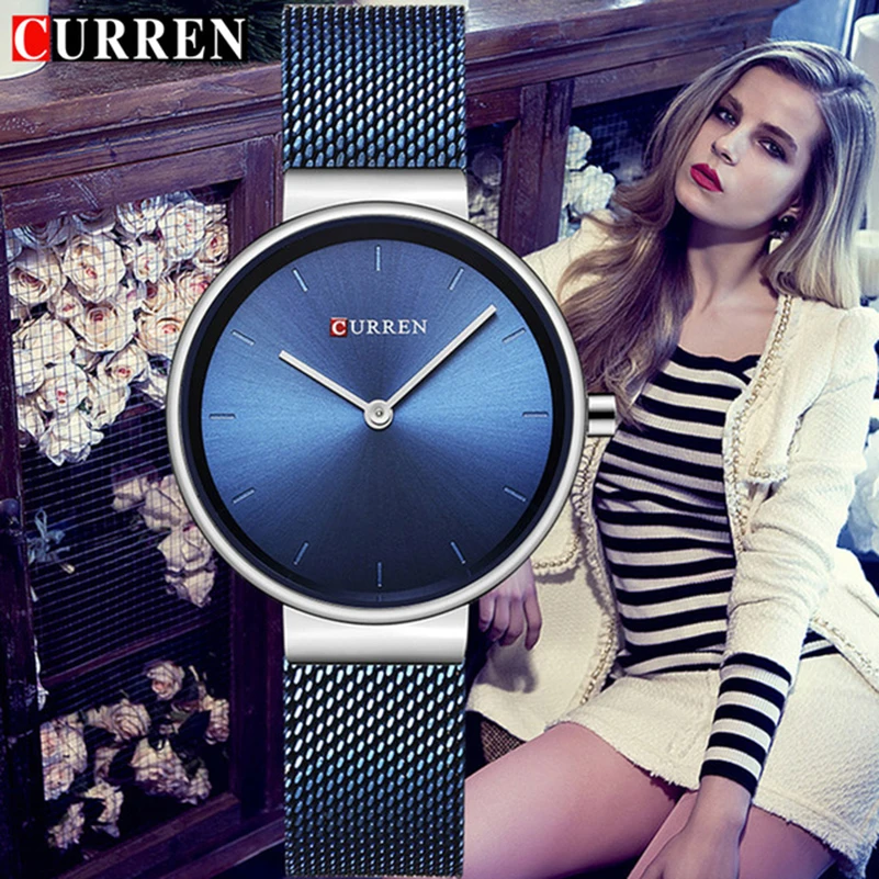 CURREN 9016 женские часы люксовый бренд сетчатый пояс кварцевые спортивные Relogio Feminino