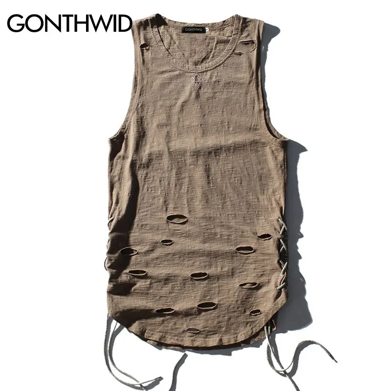 GONTHWID 2017 Mens Distressed Tank Tops 