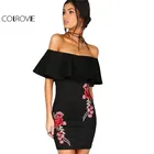 Save 13.08 on COLROVIE Summer Dress Women Black Sexy Off Shoulder Embroidery Party Dresses 2017 Rose Applique Ruffle Elegant Bodycon Dress