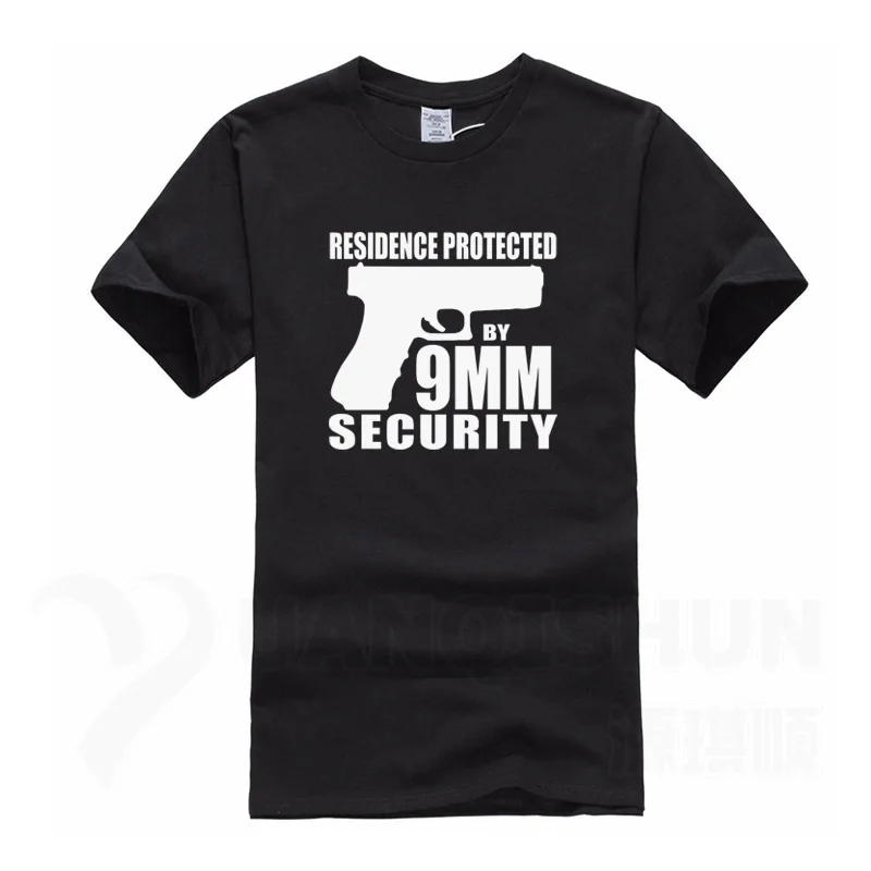 Фирменная футболка, забавная Мужская футболка, футболка с изображением пистолета, защищенная от 9 мм, футболка с принтом в виде букв, 16 цветов, XS-3XL, топы, футболки - Цвет: Black 1