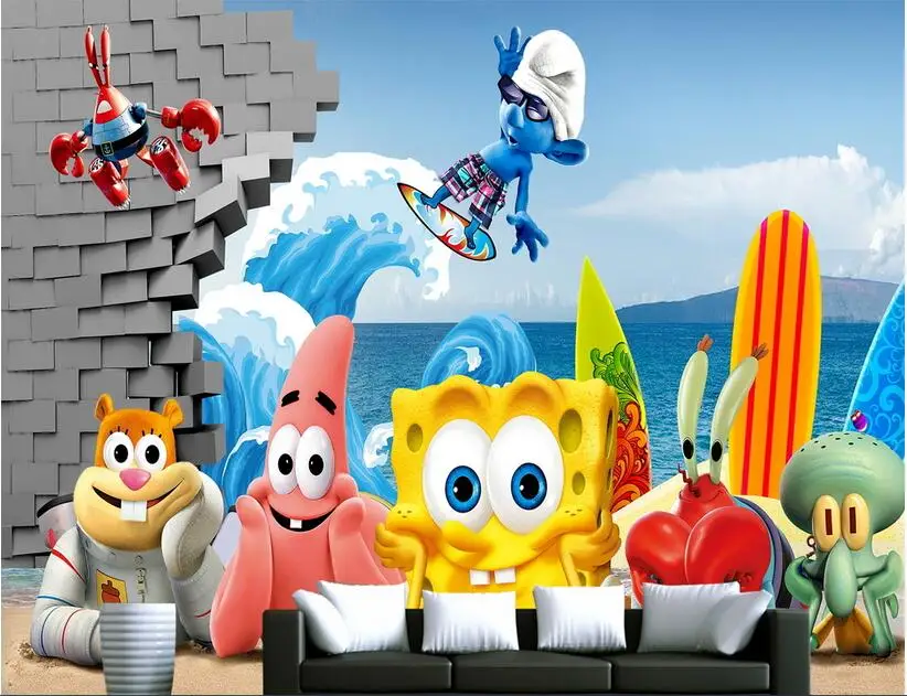 3d Wallpaper High End Custom Mural Non Woven Wall Sticker 3 D Spongebob Beach Aquarium Painting 3d Wall Room Murals Wallpaper Stickers Ipod Wallpaper Lovestickers Fridge Aliexpress
