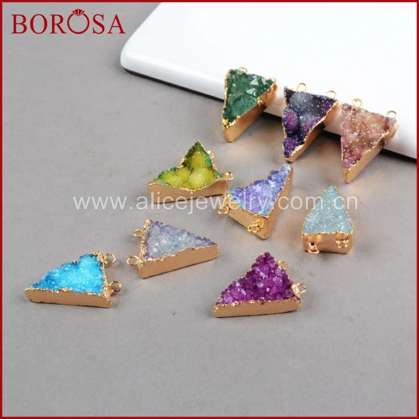 BOROSA распродажа 10 шт. треугольник золотого цвета Drusy Geode радужные друзы разъемы
