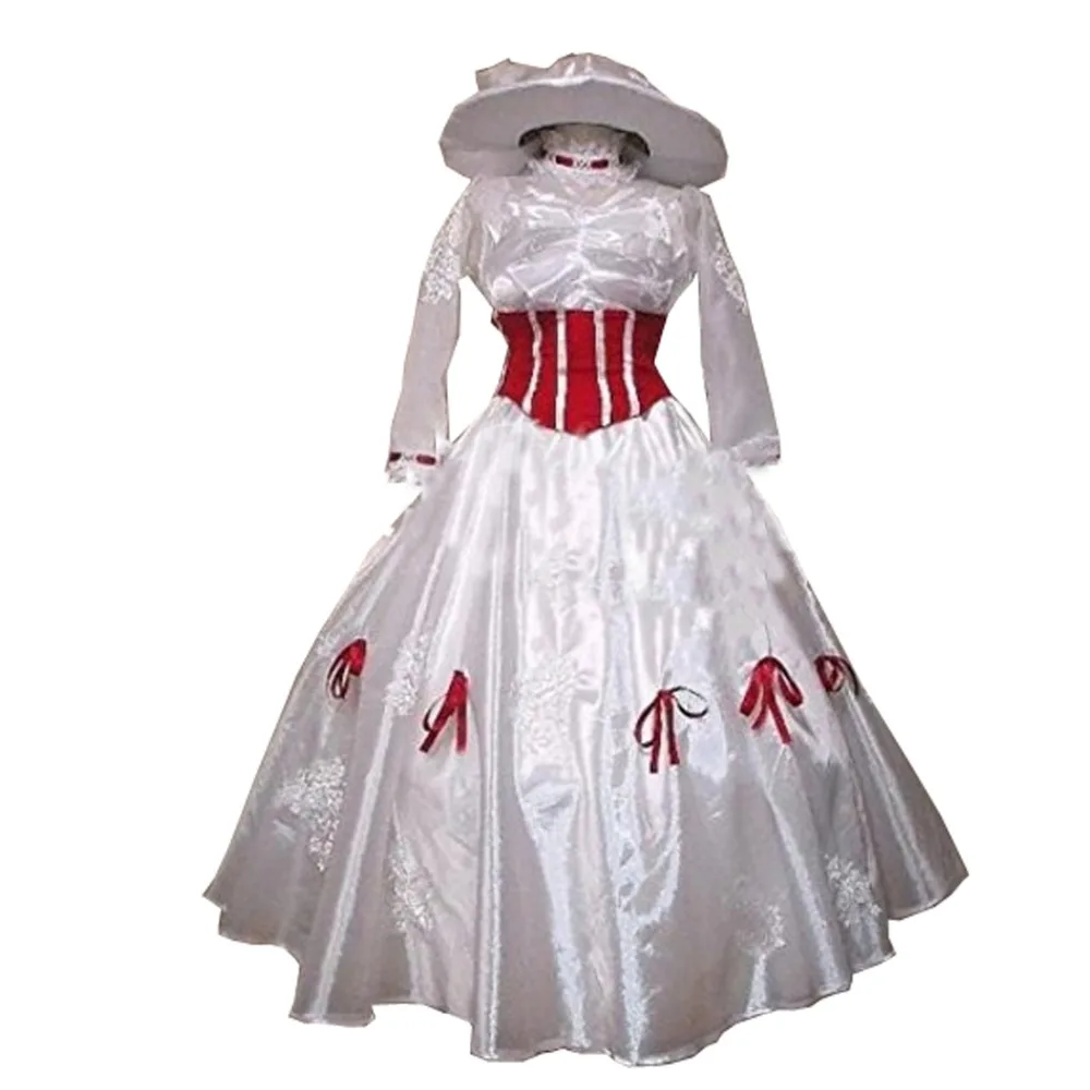 2018 Custom Made Mary Poppins Costume Adult Size With Red Satin Corset