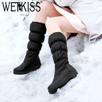 

WETKISS Keep Warm Women Snow Boots Solid Thick Platform Winter Boots Round Toe Wedges Female Mid-Calf Boots Casual Thermal Shoes
