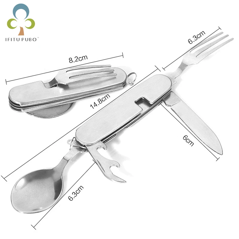 1pc Outdoor Tableware Stainless Steel Spoon/fork/knife/bottle Opener 4