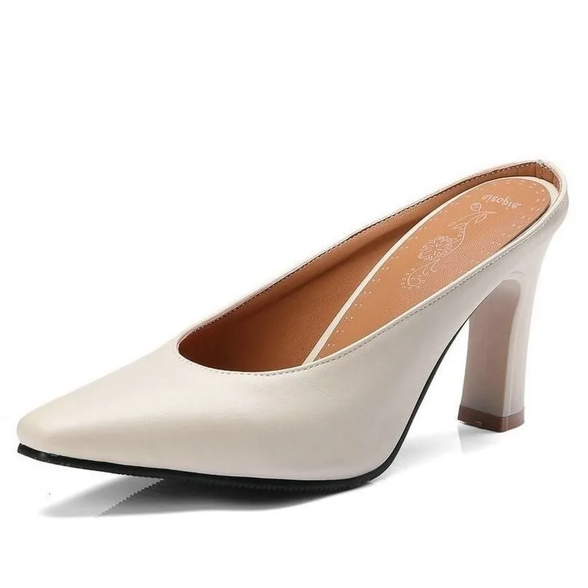 QUTAA/ г. Женские туфли-лодочки модная женская обувь из искусственной кожи женские туфли-лодочки на высоком квадратном каблуке на платформе без застежки размер 34-43 - Цвет: Бежевый