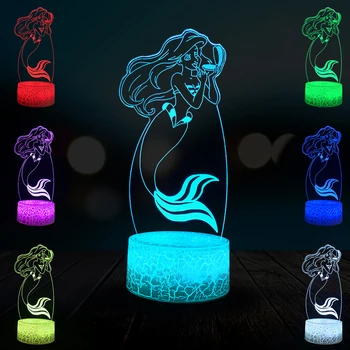 

Cartoon Princess Mermaid 3D Lamp Multicolor LED Night Light Home Decorative Girl Gift Christmas Desk RGB Touch RC Remote Switch