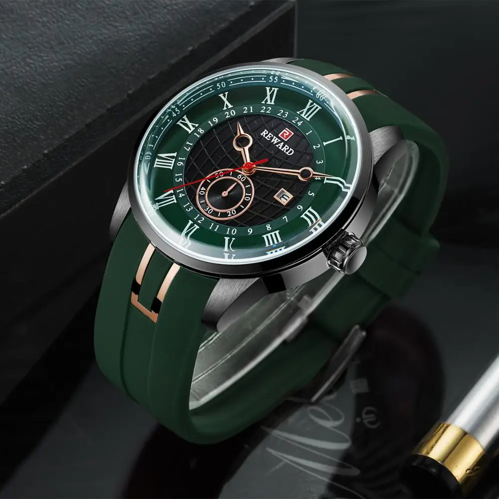 

REWARD Top Brand Luxury 2019 New Fashion Mens Watches Quartz Sport Watch Men Green Silicone Strap Calendar Date Clock Wristwatch